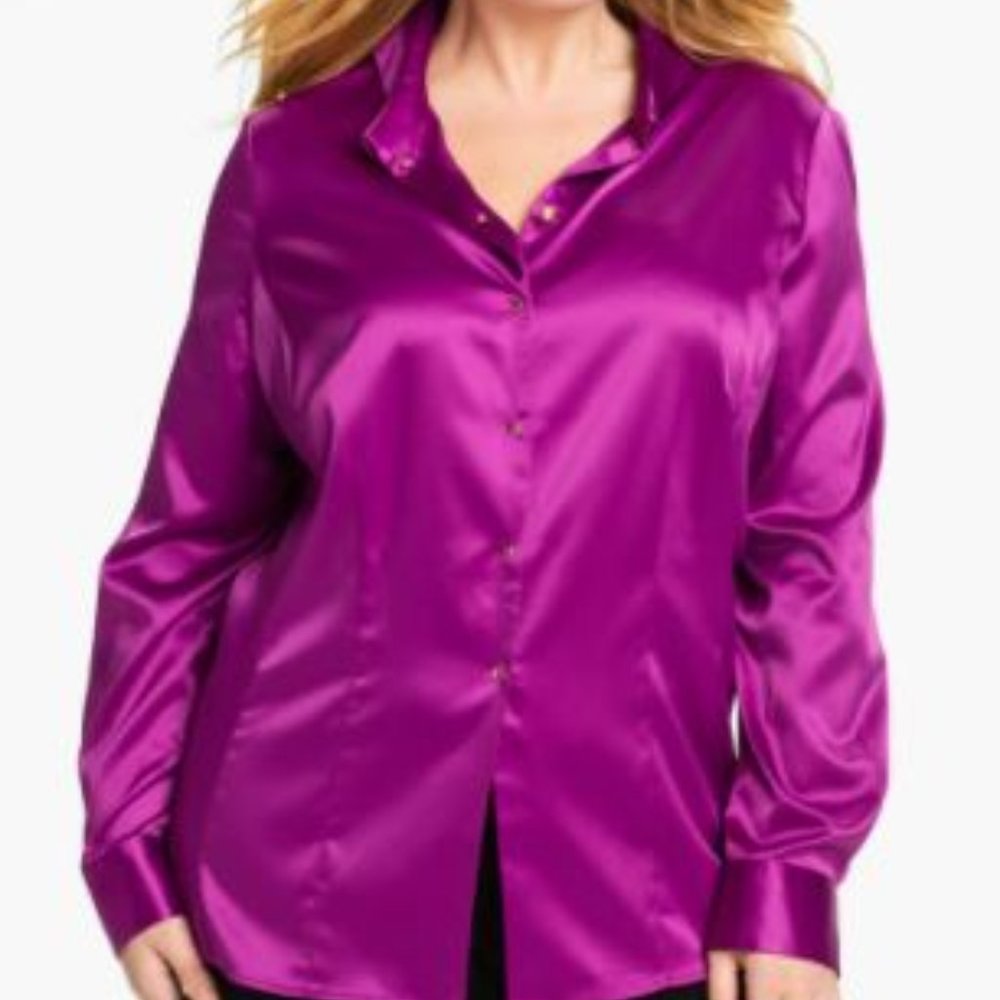 NWT T TAHARI Baker Satin Blouse Colorblock Medium